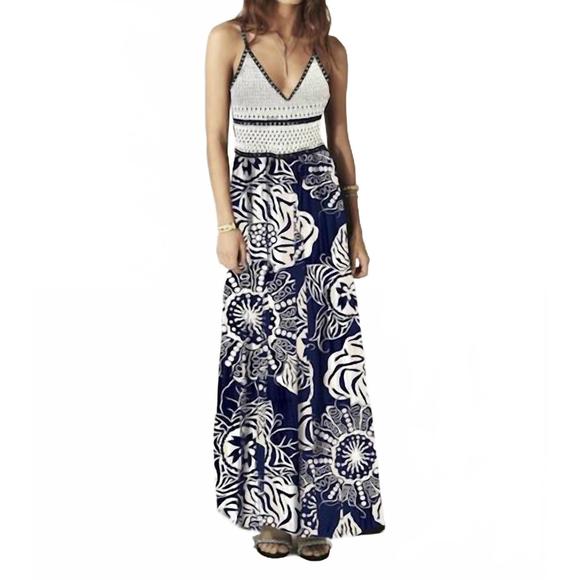NEW ALDO MARTINS floral maxi dress with crochet top in navy...